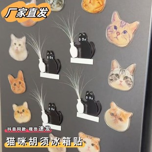 猫咪胡须冰箱贴可爱小猫推瓶子收集胡须毛发收纳冰箱装饰贴摆件
