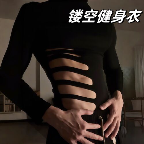 男士高领镂空显露腹肌健身背心