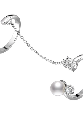 珍珠锆石链条戒指可调节高级叠戴