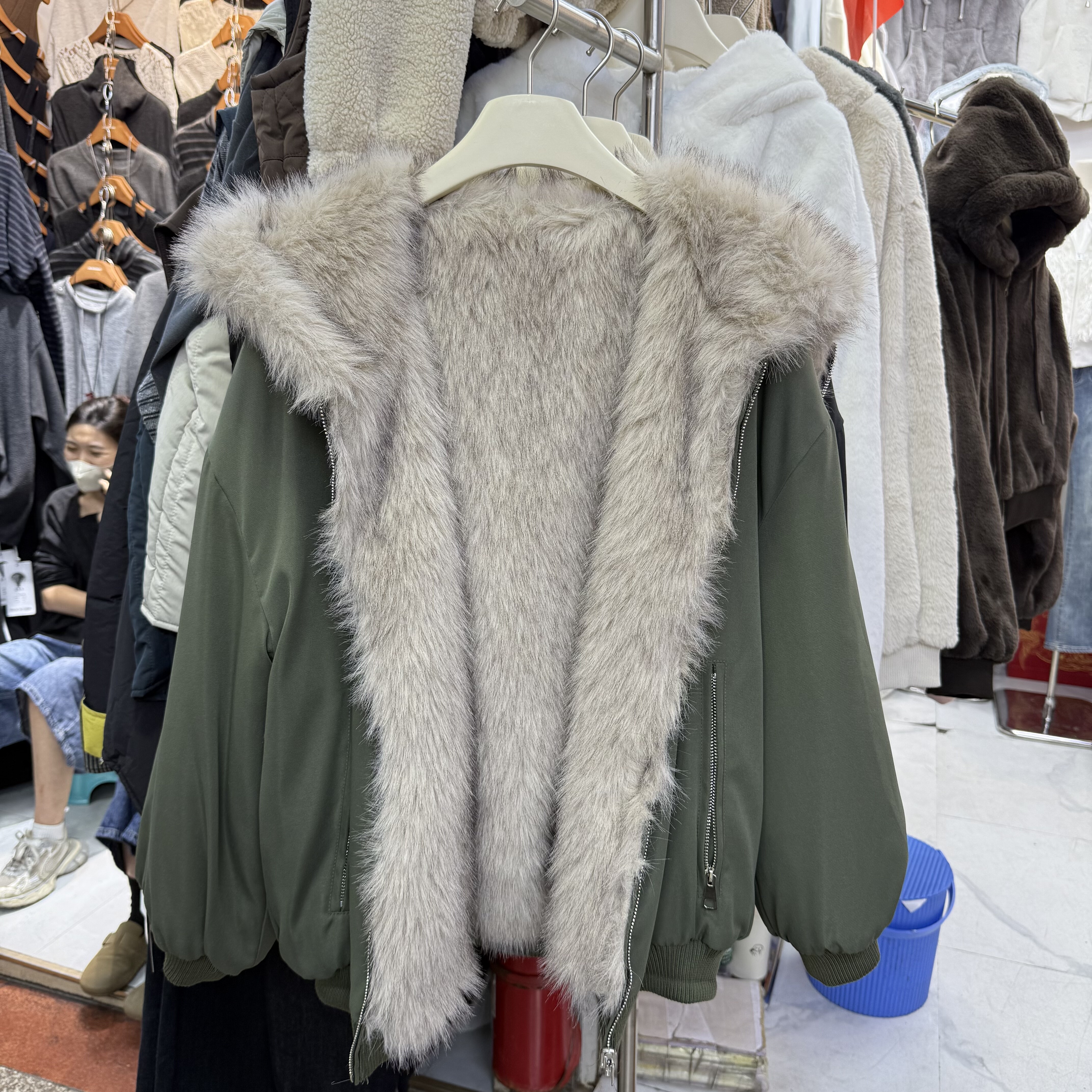 小众设计款加厚连帽外套女冬季高级皮毛一体派克服环保毛毛棉衣潮