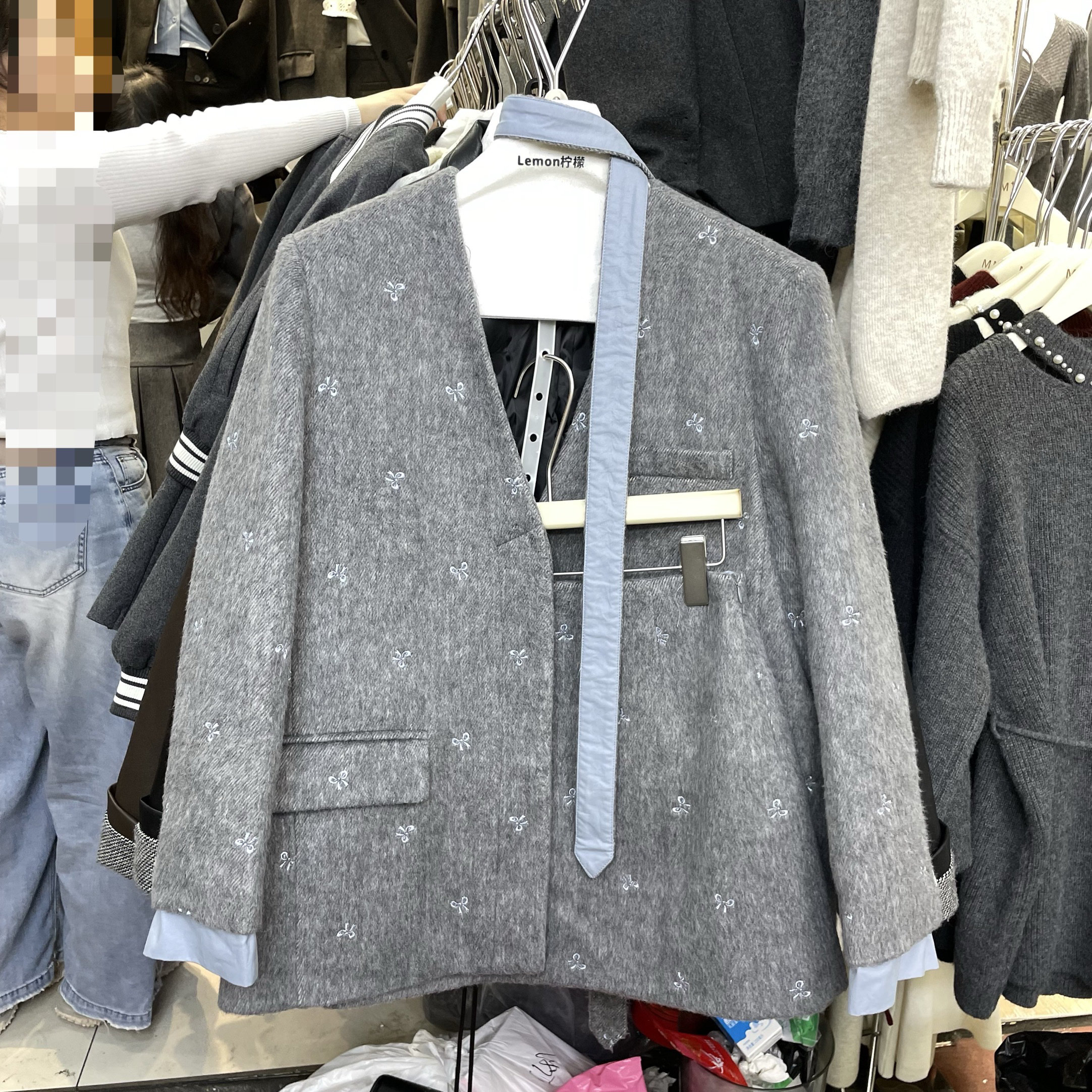 v领小香风西装外套羽绒棉+半身短裙两件套女冬新款2024穿搭一整套