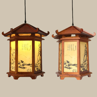 中式实木仿古羊皮灯亭子过道阳台茶楼宫灯火锅店餐厅吊灯庙宇灯