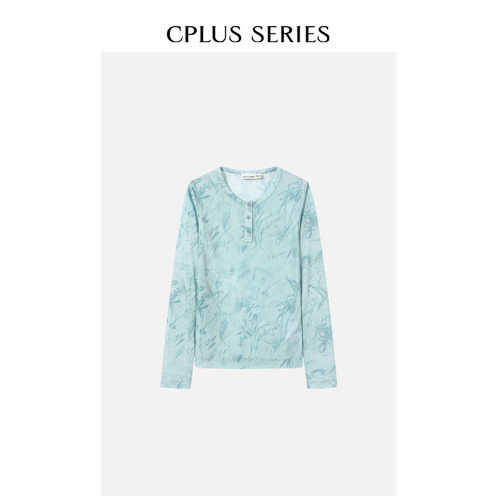 天使壁画印花长袖上衣