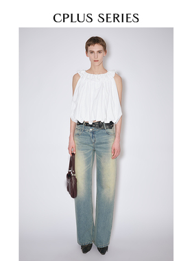 秋冬新品【CPLUS SERIES】水洗宽腰头牛仔直筒裤