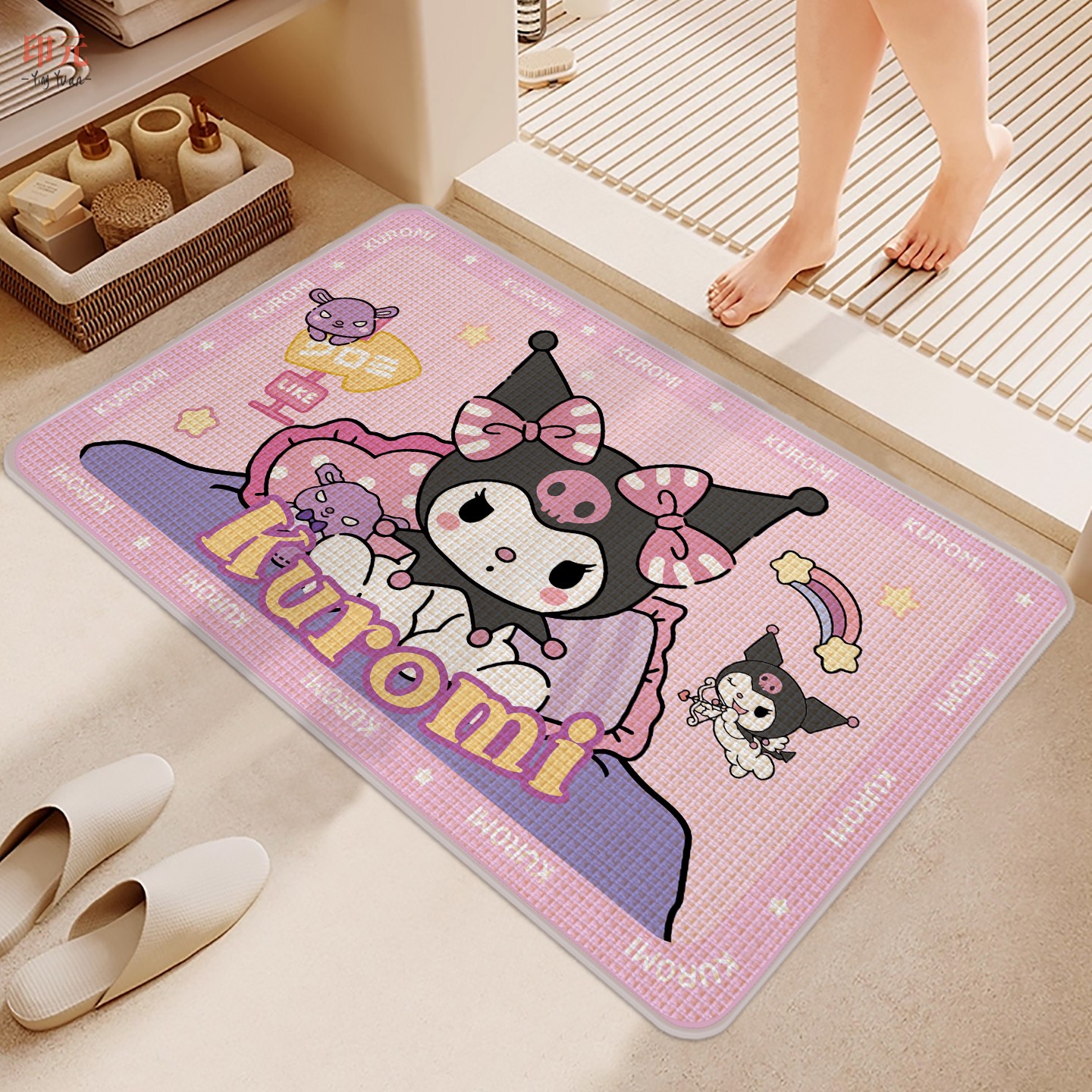 家用库洛米卫生间浴室地垫亚麻编织吸水速干美乐蒂厕所门防滑脚垫