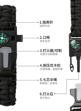 户外手环战术伞绳求生多功能