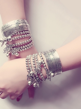 复古银色宽手镯宽条云南