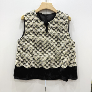 圆领无袖 时尚 下摆拼纱边丝绒小香风拼接马甲 欧洲站2025秋季 25020