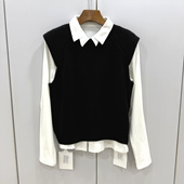 羊毛针织罩衫 3099F 3101欧洲站26春三层翻领磨毛洋气衬衫 两件套