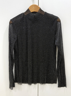 墨雪MX26201 欧洲站2026春时尚百搭立领细闪简约气质T恤打底小衫