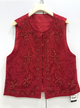 艾尔菲洋26A-A8020春26重工串珠亮片订花珍珠扣圆领国风马甲外套