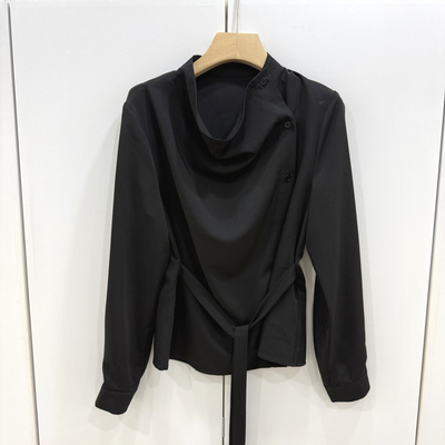 MX26188欧洲站设计感斜门襟系带收腰衬衫长袖不对称高级感上衣春