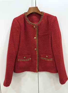 墨雪MX26071欧洲站2026春时尚金属单排扣圆领小香风羊毛呢短外套