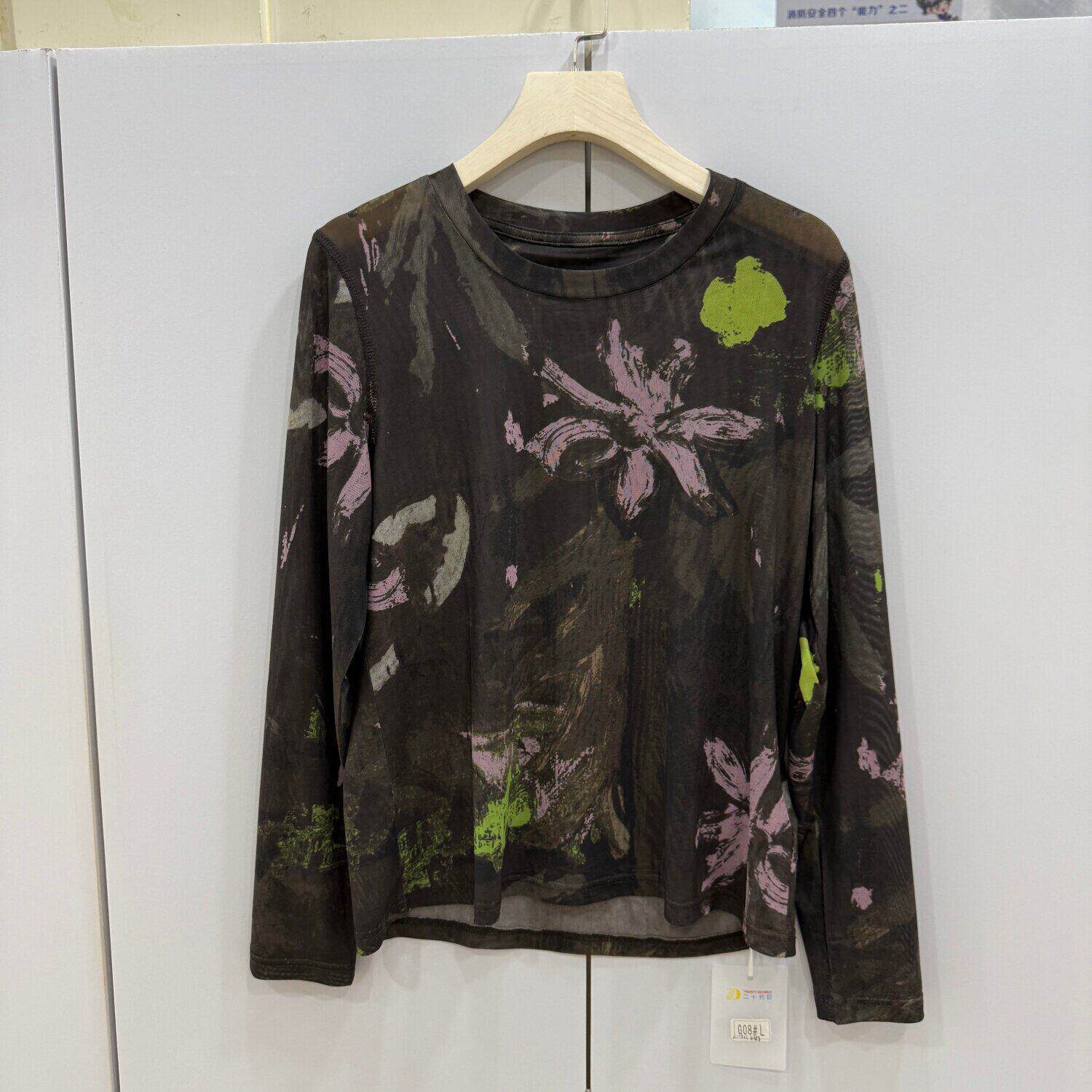 G08欧洲站2026春时尚扎染水墨花色圆领透气显瘦百搭网布T恤上衣女