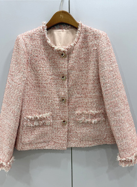 MX26169欧洲站2026春时尚圆领单排扣流苏小香风亮片百搭短款外套