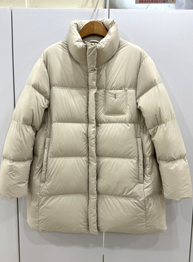 2N5663欧洲站25冬胸前口袋设计感泡芙时尚A字立领小个中长羽绒服