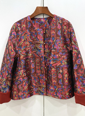 26712欧洲站26春单排扣圆领复古鸟语花香提花人丝宋锦国风短外套