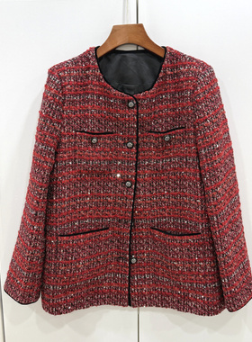 墨雪MX26067欧洲站2026春新款单排扣小香风羊毛混纺圆领毛呢外套