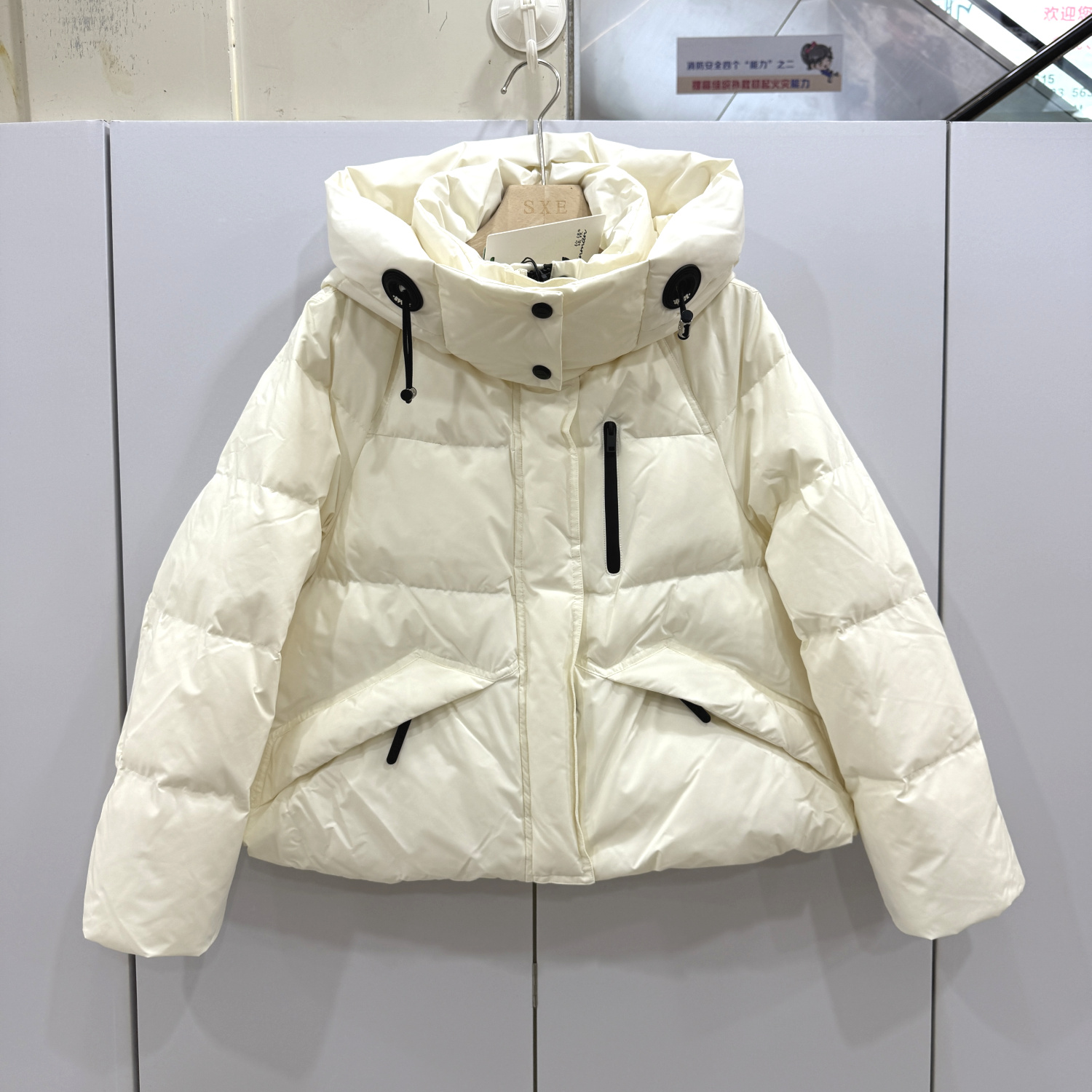 885D031欧洲站2025冬新款时尚百搭连帽宽松显瘦短款白鸭绒羽绒服