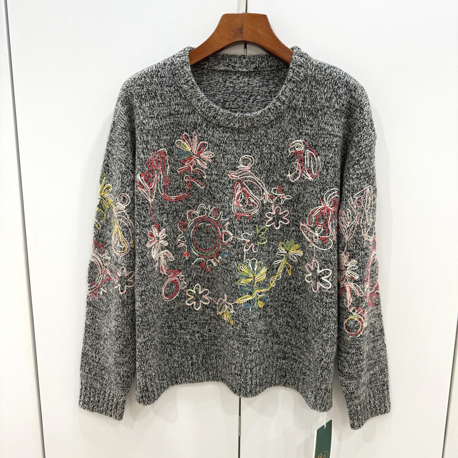 653-62027 欧洲站2025冬新款时尚圆领重工绣花长袖绵羊毛针织衫