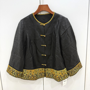 ZS26003欧货春复古单排盘扣亮片刺绣花下摆桑蚕丝香云纱国风外套