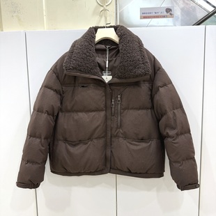 鑫雨2025B 18欧洲站2025冬羊羔毛大翻领双拉链感满天星烫钻羽绒服