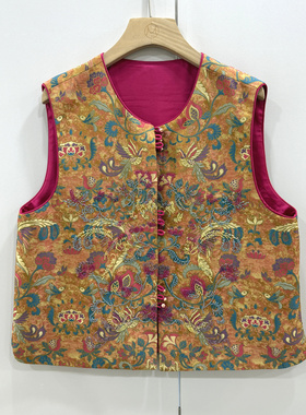 L68888欧洲站2026春新款时尚圆领重工钉珠高端真丝提花国风马甲