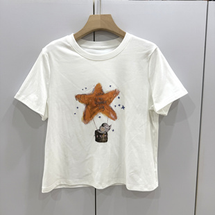 80716 欧洲站26夏新款时尚五角星小象印花圆领短袖气质打底T恤