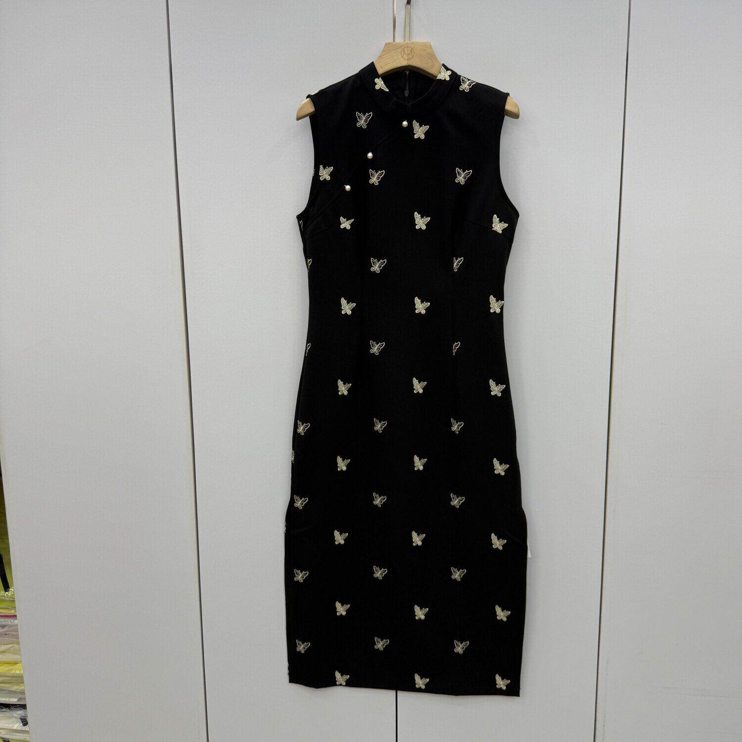 芷炫266Q30夏时尚立领新中式修身显瘦蝴蝶刺绣花无袖长款旗袍裙