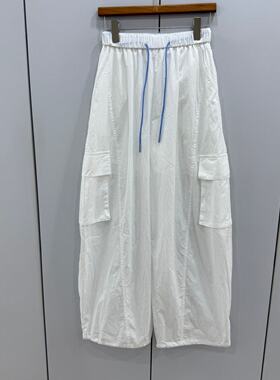 K5860欧洲站2026夏时尚撞色抽绳松紧高腰宽松薄款工装弯刀长裤女