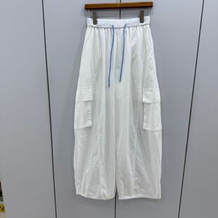 K5860欧洲站2026夏时尚撞色抽绳松紧高腰宽松薄款工装弯刀长裤女