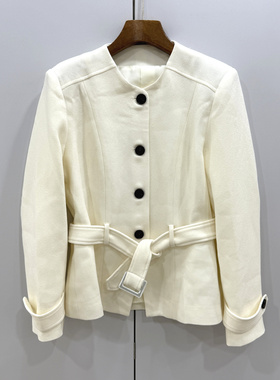 MX26325欧洲站2026春时尚圆领单排扣腰带收腰显瘦百搭醋酸短外套