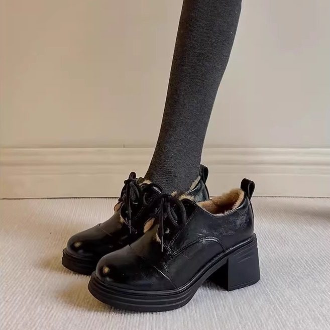 英伦风厚底加绒乐福鞋女秋冬新款棉鞋毛毛鞋系带粗跟小皮鞋子潮,女鞋,深口单鞋,淘宝优惠券,粉丝福利购,淘宝优惠卷