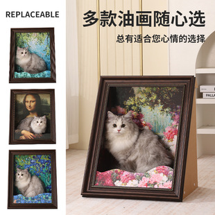 蒙娜丽莎油画猫窝立体相框猫抓板封闭猫屋画框世界名画猫窝猫玩具