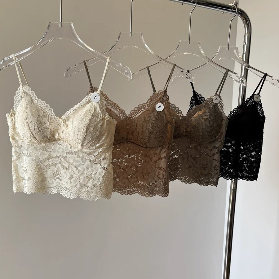 性感蕾丝吊带女带胸垫一体式固定杯美背抹胸打底内搭背心短款上衣