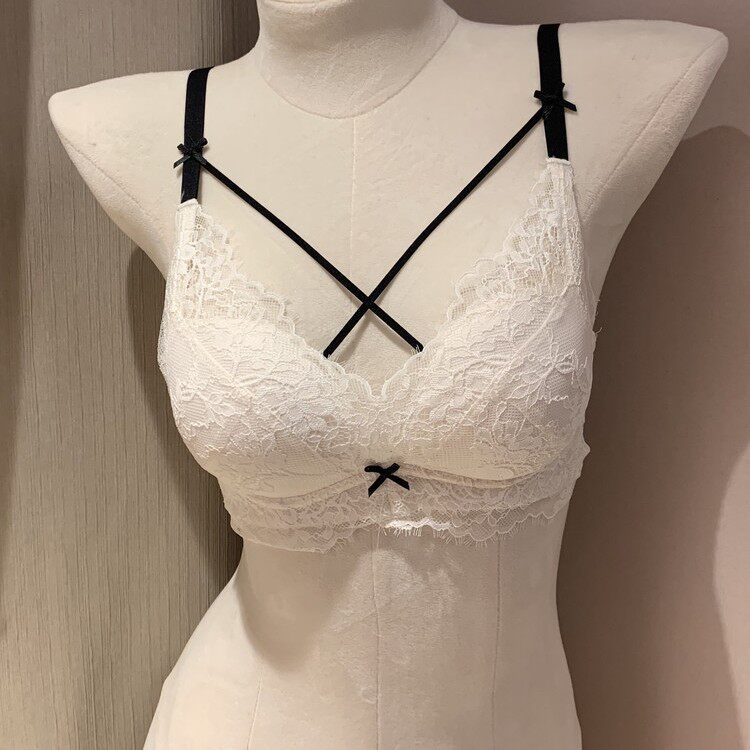 法式蕾丝内衣女小胸聚拢显大收副乳防下垂纯欲风性感交叉带文胸罩