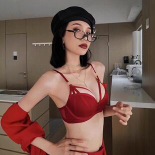 红色内衣结婚备婚新娘套装小胸聚拢收副乳防下垂性感本命年文胸女