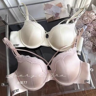温柔少女蕾丝字母边内衣小胸显大聚拢美背上托透气性感文胸套装