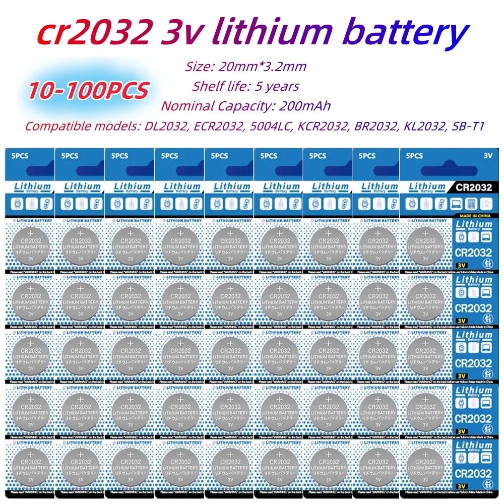 10-100PCS 200mAh CR2032 DL2032 ECR2032 3V Lithium Battery Fo