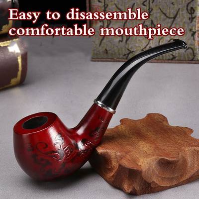 Wood Smoking Pipe with Carved Flowers Removable and Washable