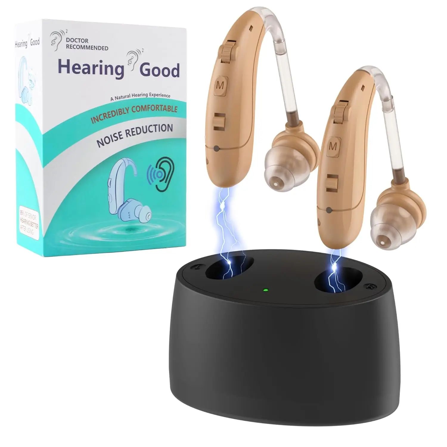 BTE hearing aid for seniors with noise reduction and volume