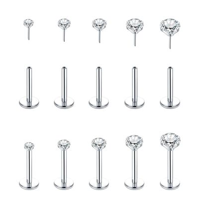 5Pcs Earrings Nose Studs Labret Push in Pin Threadless Flat