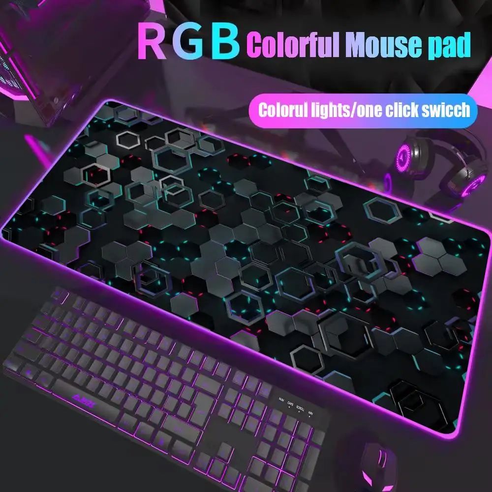 Geometry Large RGB Gamer Mousepad 30x60cm Hexagon Mouse Mat