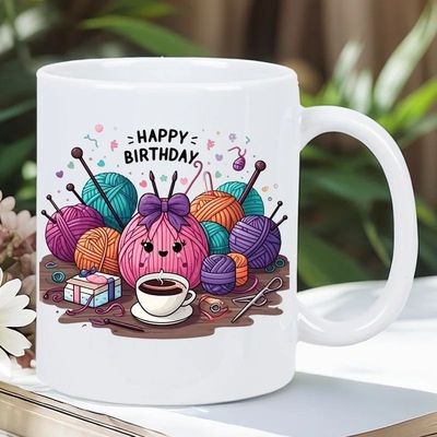 Cute Knitting Birthday Gift Mug - Happy Birthday Yarn Ball C