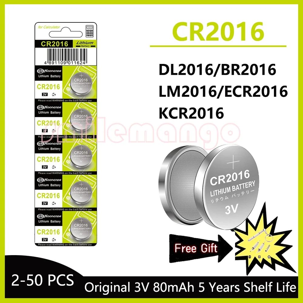 2-50PCS 3V 80mAh CR2016 Button Coin Cell DL2016 ECR2016 BR20