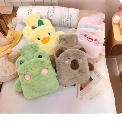 Cartoon plush warm belly hot water bag with water injection,