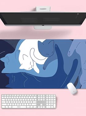 Large Mouse Pad XXL Cute Blue Cat Desk Mat 900x400 Kawaii Co