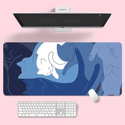 Large Mouse Pad XXL Cute Blue Cat Desk Mat 900x400 Kawaii Co