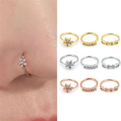3pcs Zircon Nose Rings Nostril,Adjustable Flower Hoop Ring T