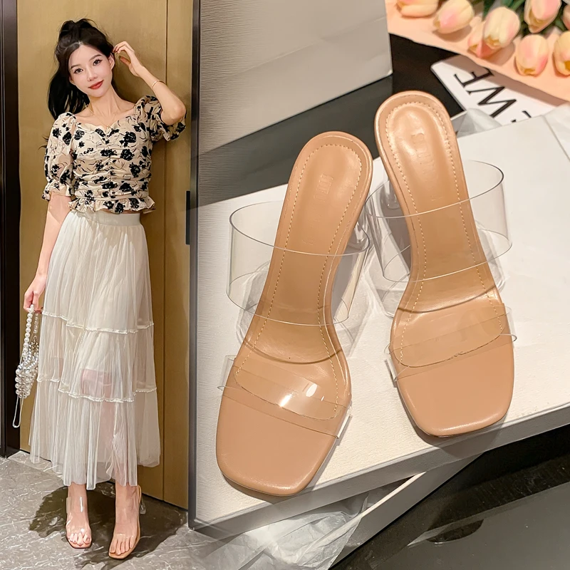 史蒂夫马登2026一字带透明高跟水晶鞋气质凉鞋夏季仙女风拖鞋女